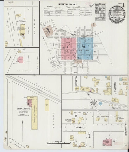 Sanborn Fire Insurance Map from Howell, Livingston County, Michigan (1888), Sheet #0001 - Historic Sanborn Fire Insurance Map Print, vintage old map wall art, antique decor, genealogy gift, Michigan Michigan map