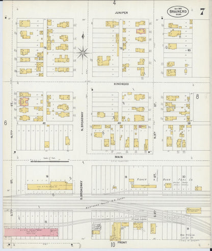 Sanborn Fire Insurance Map from Brainerd, Crow Wing County, Minnesota (1902), Sheet #0007 - Historic Sanborn Fire Insurance Map Print, vintage old map wall art, antique decor, genealogy gift, Minnesota Minnesota map