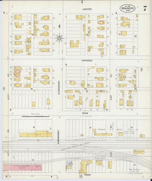 Sanborn Fire Insurance Map from Brainerd, Crow Wing County, Minnesota (1902), Sheet #0007 - Historic Sanborn Fire Insurance Map Print, vintage old map wall art, antique decor, genealogy gift, Minnesota Minnesota map