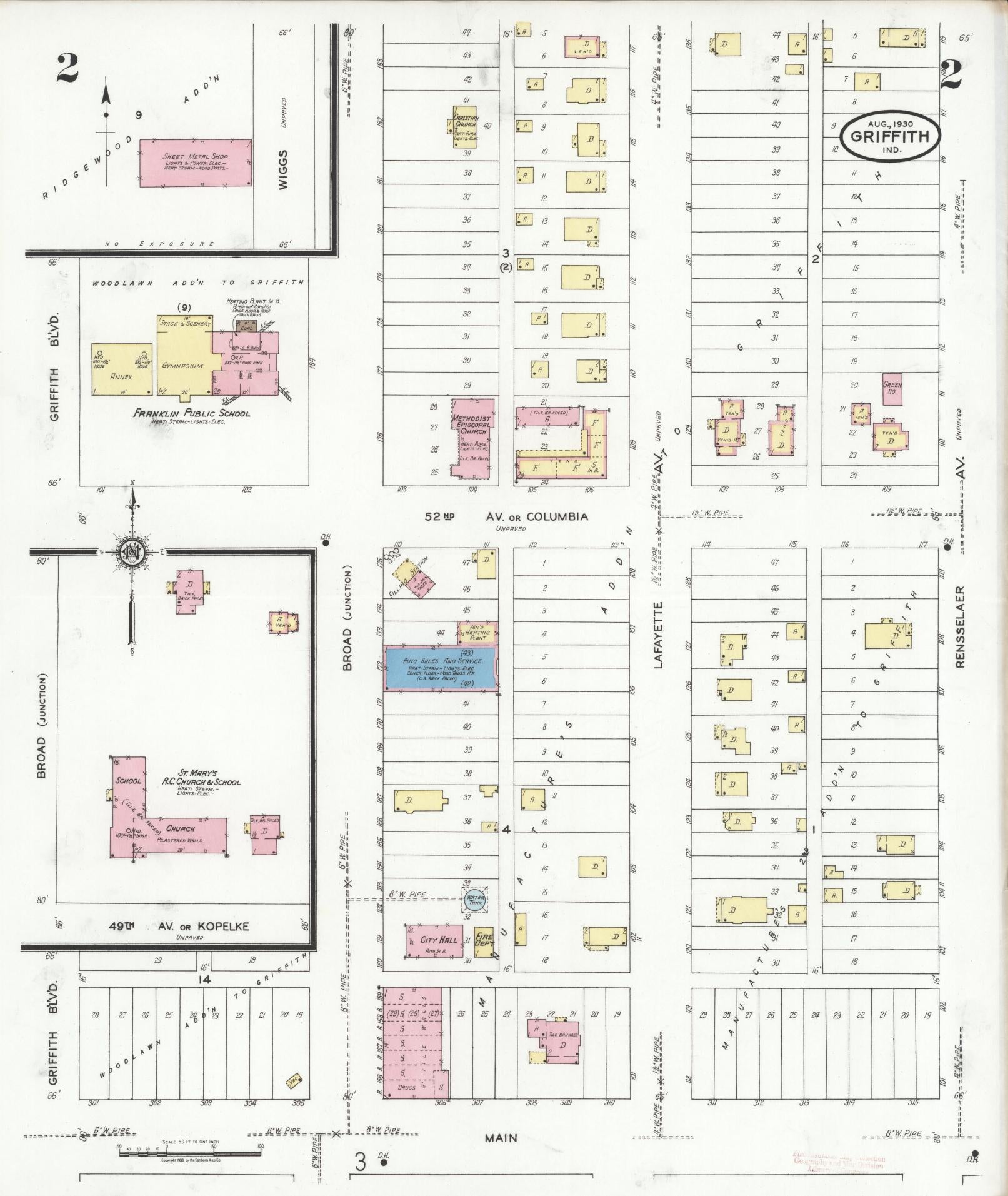 Sanborn Fire Insurance Map from Griffith, Lake County, Indiana (1930), Sheet #0002 - Complete Map Set gallery image, historic Sanborn map, vintage wall art, Indiana Indiana