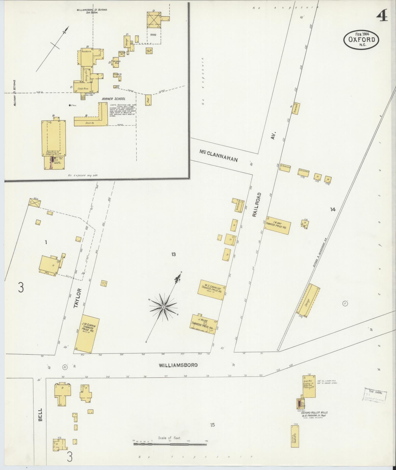 Sanborn Fire Insurance Map from Oxford, Granville County, North Carolina (1904), Sheet #0004 - Historic Sanborn Fire Insurance Map Print, vintage old map wall art, antique decor, genealogy gift, North Carolina North Carolina map
