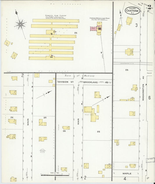 Sanborn Fire Insurance Map from Chatham, Morris County, New Jersey (1909), Sheet #0002 - Historic Sanborn Fire Insurance Map Print, vintage old map wall art, antique decor, genealogy gift, New Jersey New Jersey map