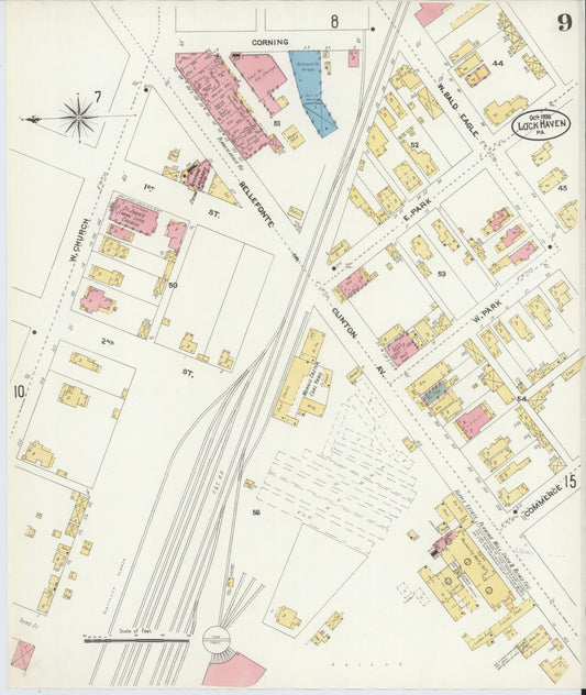 Sanborn Fire Insurance Map from Lock Haven, Clinton County, Pennsylvania (1906), Sheet #0009 - Historic Sanborn Fire Insurance Map Print, vintage old map wall art, antique decor, genealogy gift, Pennsylvania Pennsylvania map
