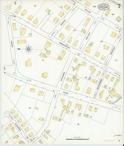 Sanborn Fire Insurance Map from Dedham, Norfolk County, Massachusetts (1909), Sheet #0007 - Complete Map Set gallery image, historic Sanborn map, vintage wall art, Massachusetts Massachusetts
