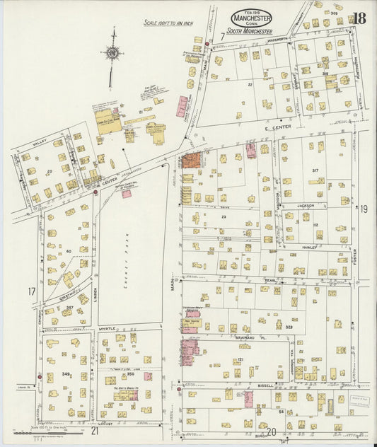Sanborn Fire Insurance Map from Manchester, Hartford County, Connecticut (1919), Sheet #0018 - Historic Sanborn Fire Insurance Map Print, vintage old map wall art, antique decor, genealogy gift, Connecticut Connecticut map