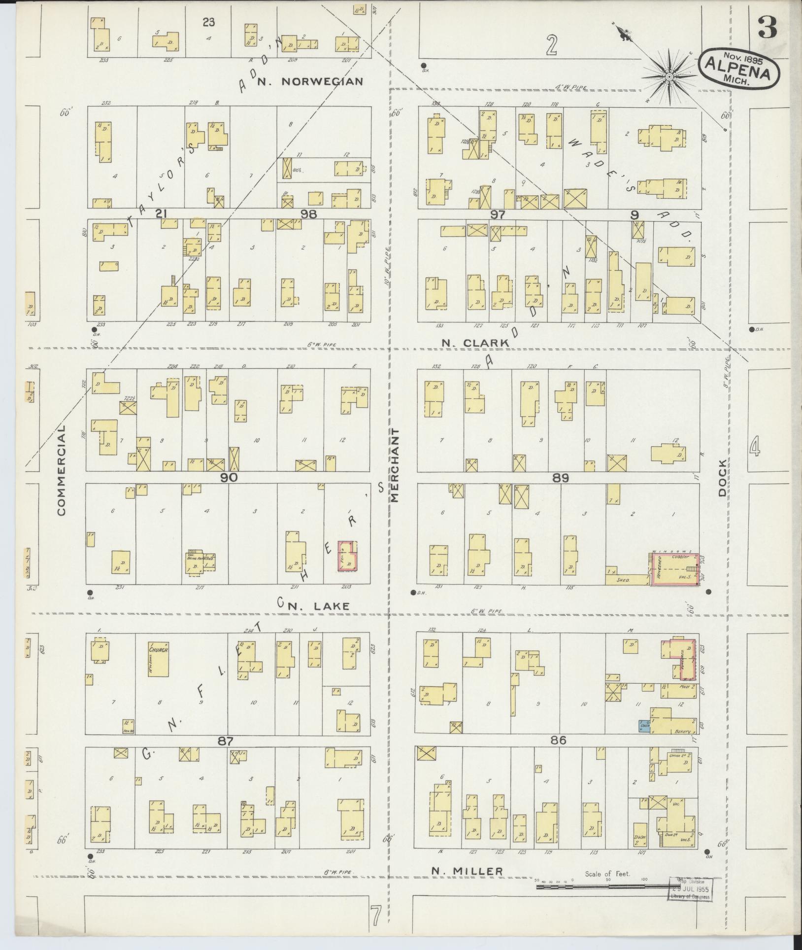 Sanborn Fire Insurance Map from Alpena, Alpena County, Michigan (1895), Sheet #0003 - Complete Map Set gallery image, historic Sanborn map, vintage wall art, Michigan Michigan