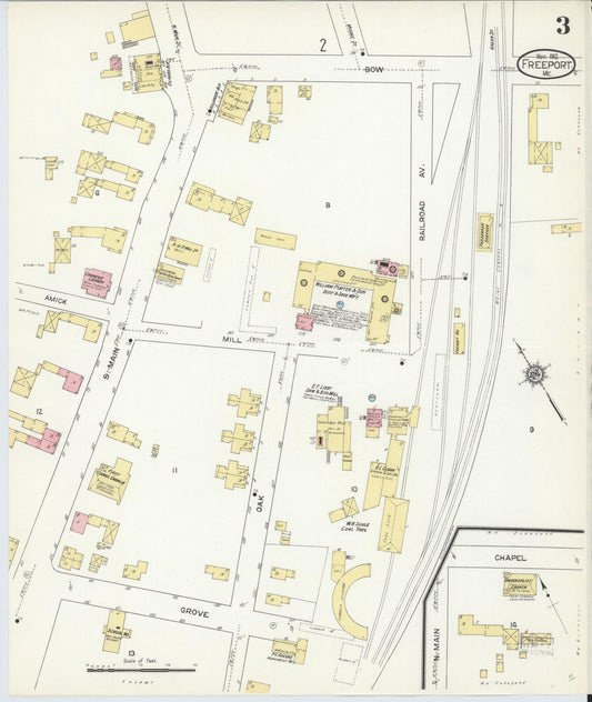 Sanborn Fire Insurance Map from Freeport, Cumberland County, Maine (1912), Sheet #0003 - Historic Sanborn Fire Insurance Map Print, vintage old map wall art, antique decor, genealogy gift, Maine Maine map