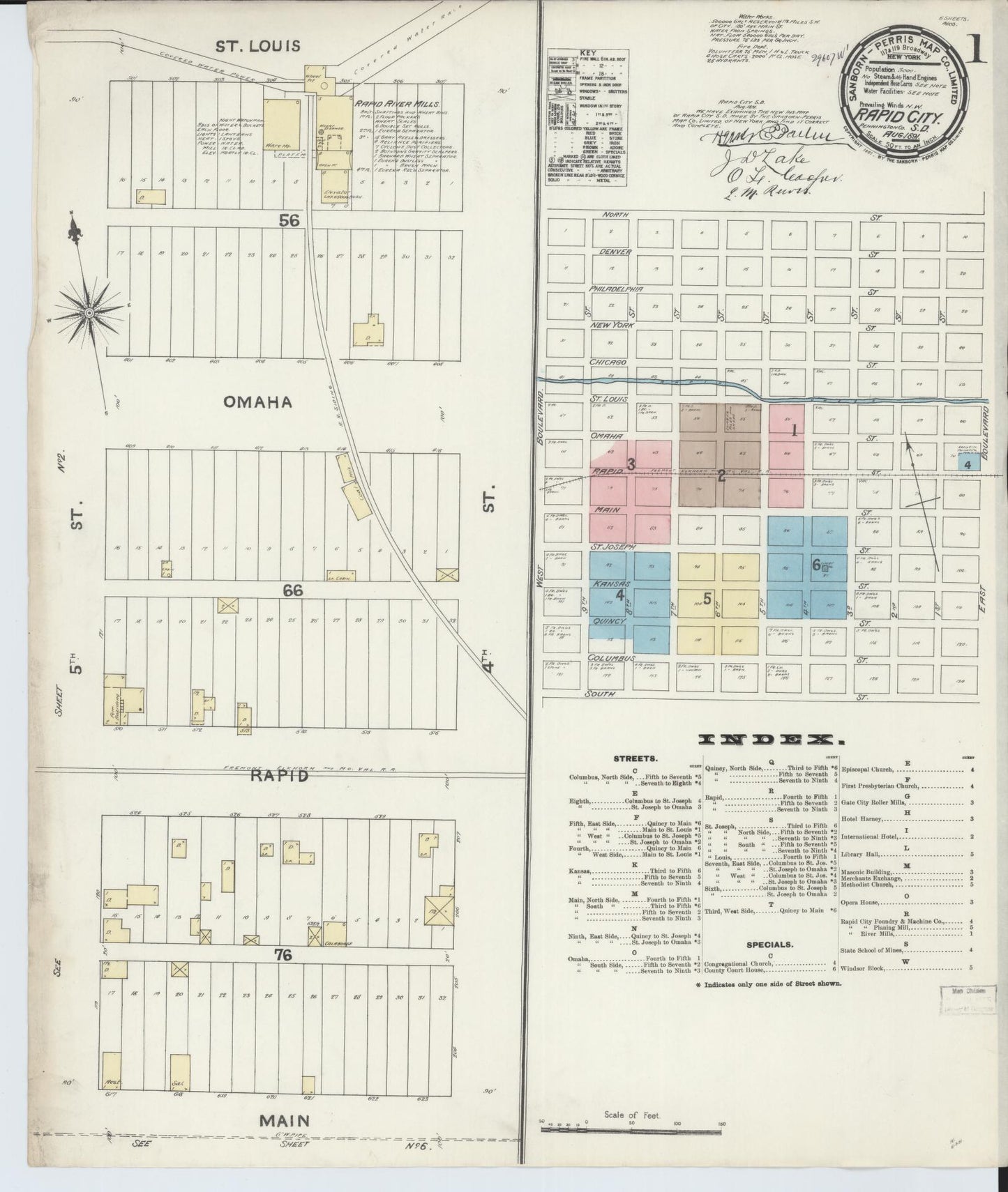 Sanborn Fire Insurance Map from Rapid City, Pennington County, South Dakota (1891), Sheet #0001 - Complete Map Set gallery image, historic Sanborn map, vintage wall art, South Dakota South Dakota