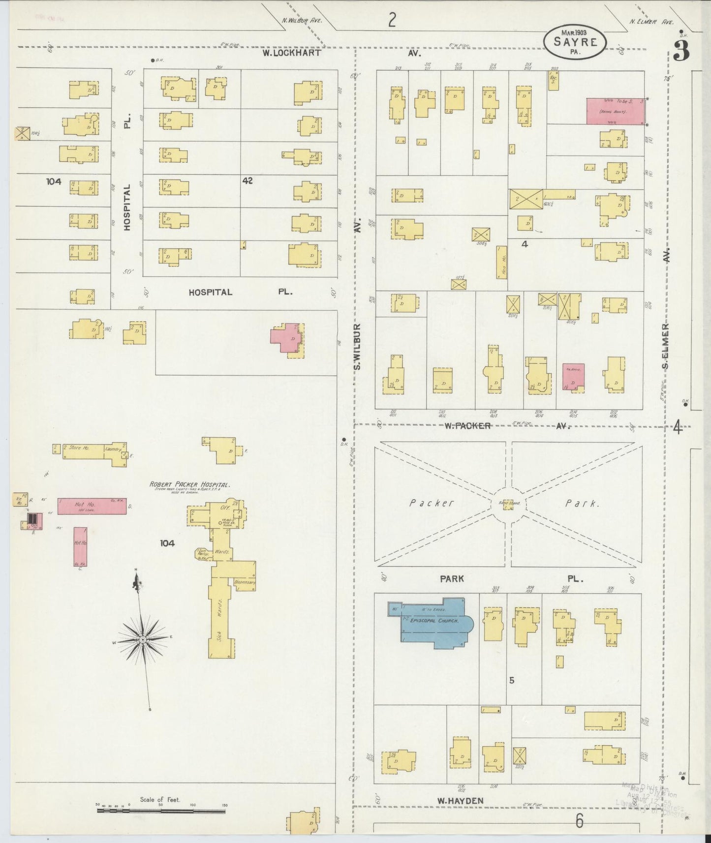 Sanborn Fire Insurance Map from Sayre, Bradford County, Pennsylvania (1903), Sheet #0003 - Complete Map Set gallery image, historic Sanborn map, vintage wall art, Pennsylvania Pennsylvania