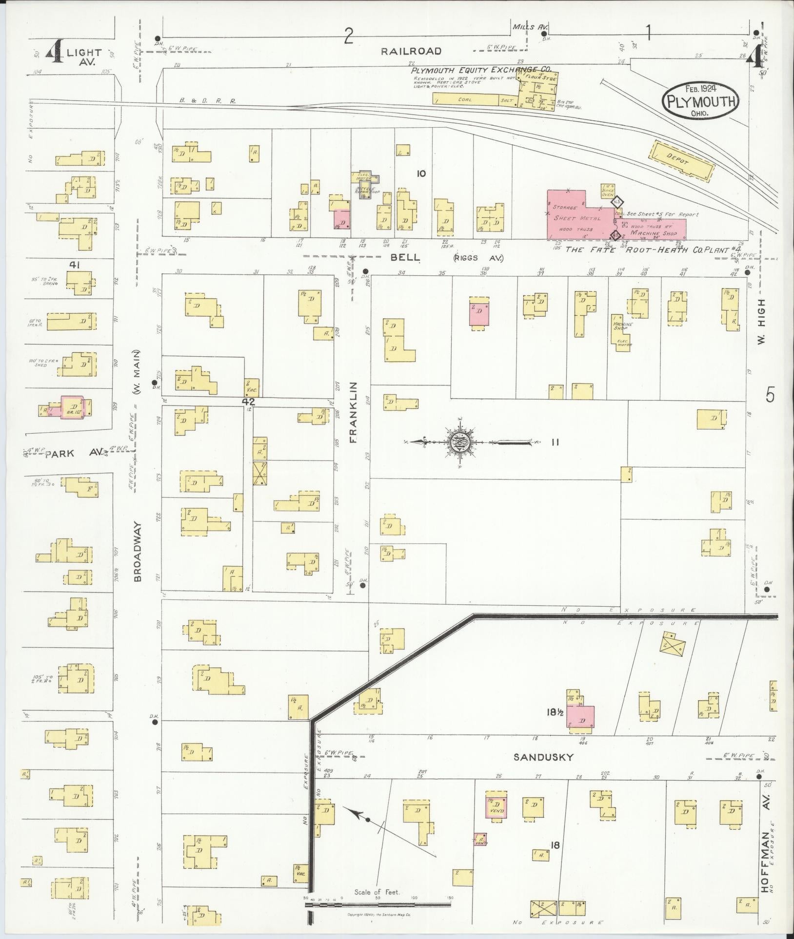 Sanborn Fire Insurance Map from Plymouth, Huron And Richland Counties, Ohio (1924), Sheet #0004 - Complete Map Set gallery image, historic Sanborn map, vintage wall art, Ohio Ohio
