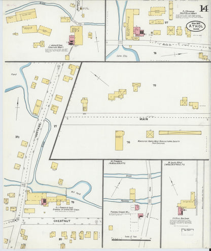 Sanborn Fire Insurance Map from Athol, Worcester County, Massachusetts (1905), Sheet #0014 - Complete Map Set gallery image, historic Sanborn map, vintage wall art, Massachusetts Massachusetts