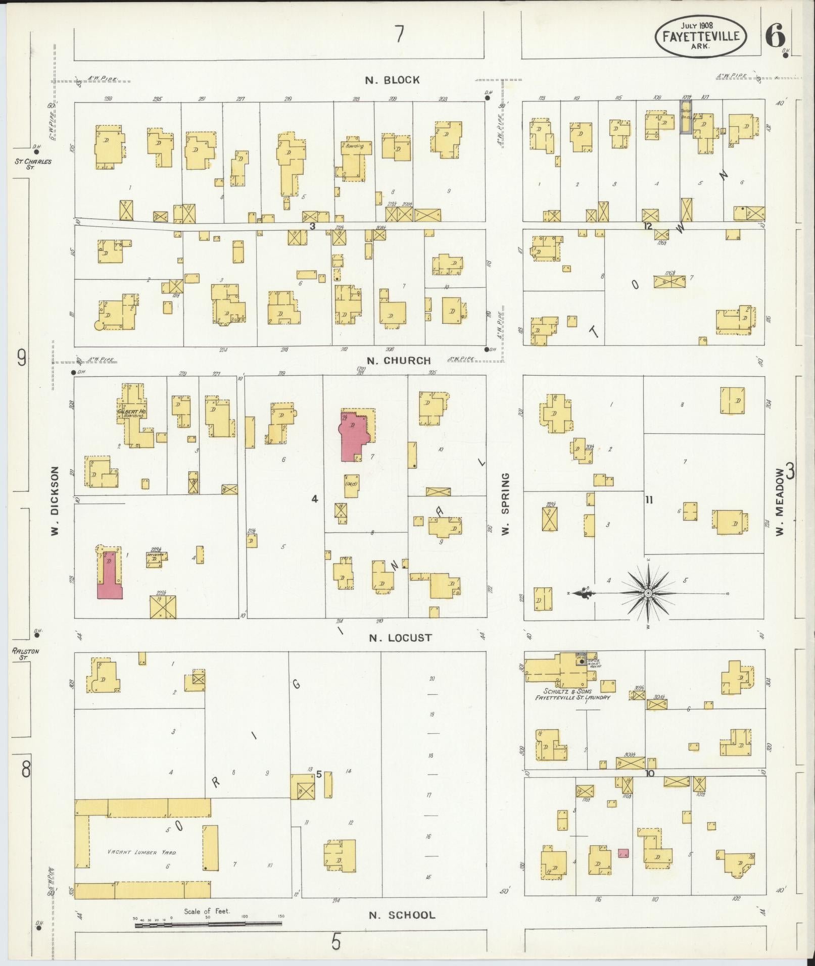 Sanborn Fire Insurance Map from Fayetteville, Washington County, Arkansas (1908), Sheet #0006 - Complete Map Set gallery image, historic Sanborn map, vintage wall art, Arkansas Arkansas