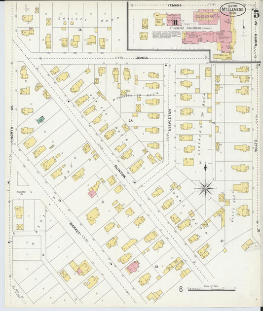 Sanborn Fire Insurance Map from Mount Clemens, Macomb County, Michigan (1903), Sheet #0005 - Historic Sanborn Fire Insurance Map Print, vintage old map wall art, antique decor, genealogy gift, Michigan Michigan map