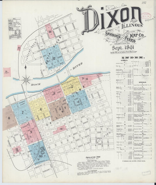 Sanborn Fire Insurance Map from Dixon, Lee County, Illinois (1891), Sheet #0001 - Complete Map Set gallery image, historic Sanborn map, vintage wall art, Illinois Illinois