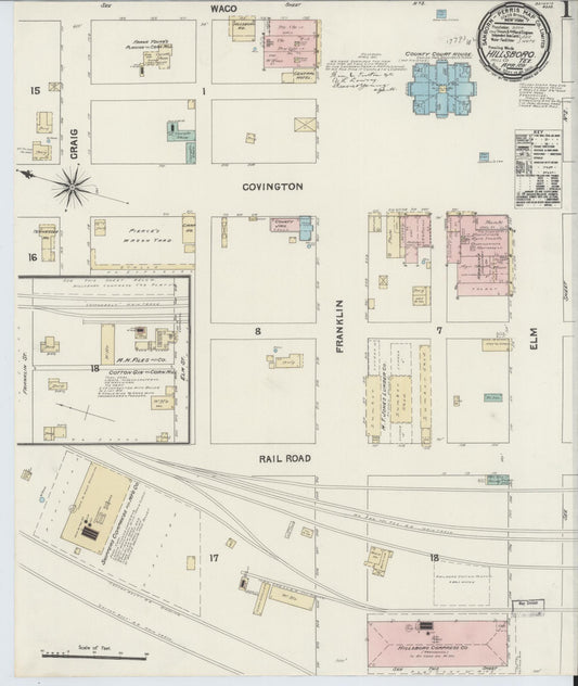 Sanborn Fire Insurance Map from Hillsboro, Hill County, Texas (1891), Sheet #0001 - Complete Map Set gallery image, historic Sanborn map, vintage wall art, Texas Texas