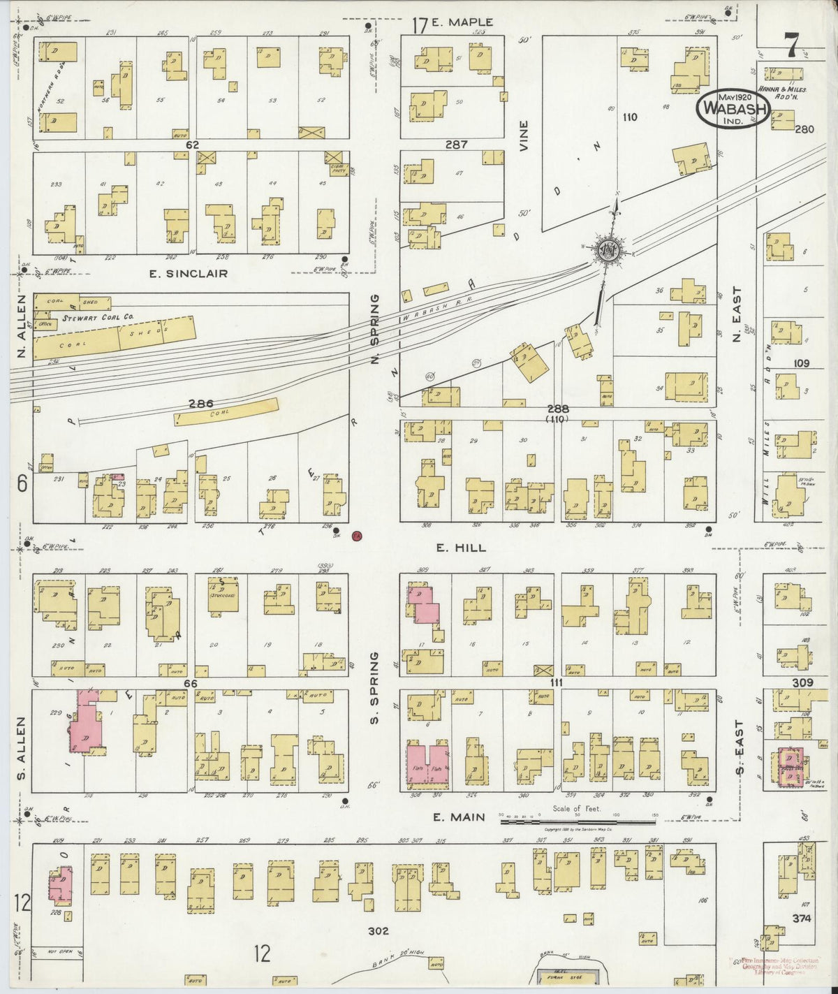 Sanborn Fire Insurance Map from Wabash, Wabash County, Indiana (1920), Sheet #0007 - Historic Sanborn Fire Insurance Map Print, vintage old map wall art, antique decor, genealogy gift, Indiana Indiana map