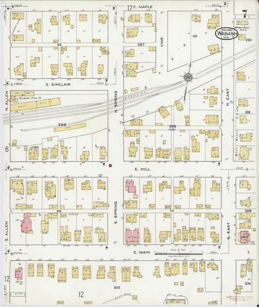 Sanborn Fire Insurance Map from Wabash, Wabash County, Indiana (1920), Sheet #0007 - Historic Sanborn Fire Insurance Map Print, vintage old map wall art, antique decor, genealogy gift, Indiana Indiana map