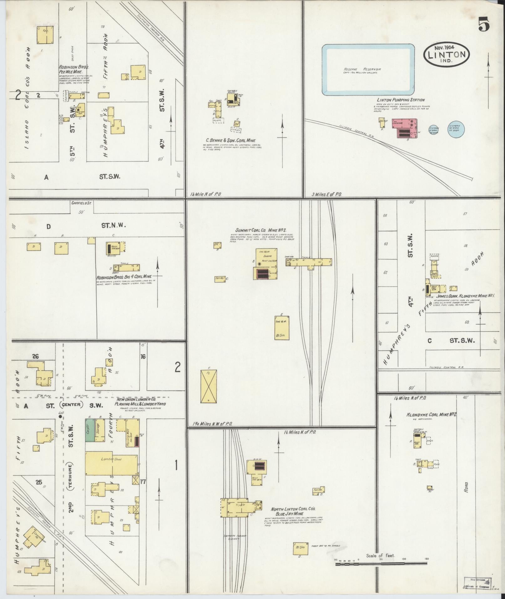 Sanborn Fire Insurance Map from Linton, Greene County, Indiana (1904), Sheet #0005 - Complete Map Set gallery image, historic Sanborn map, vintage wall art, Indiana Indiana