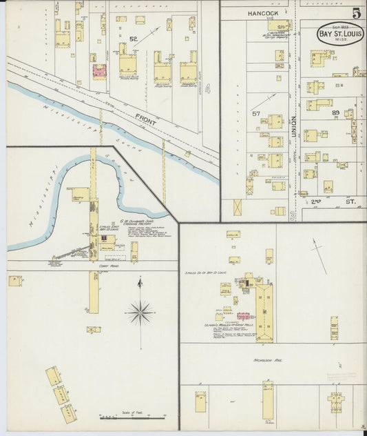Sanborn Fire Insurance Map from Bay Saint Louis, Hancock County, Mississippi (1893), Sheet #0005 - Historic Sanborn Fire Insurance Map Print, vintage old map wall art, antique decor, genealogy gift, Mississippi Mississippi map