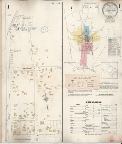 Sanborn Fire Insurance Map from Overton, Rusk County, Texas (1939), Sheet #0001 - Historic Sanborn Fire Insurance Map Print, vintage old map wall art, antique decor, genealogy gift, Texas Texas map