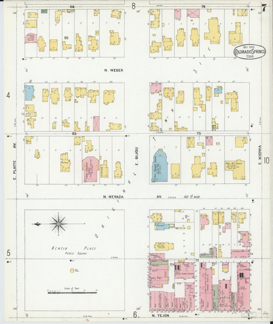 Sanborn Fire Insurance Map from Colorado Springs, El Paso County, Colorado (1900), Sheet #0007 - Historic Sanborn Fire Insurance Map Print, vintage old map wall art, antique decor, genealogy gift, Colorado Colorado map
