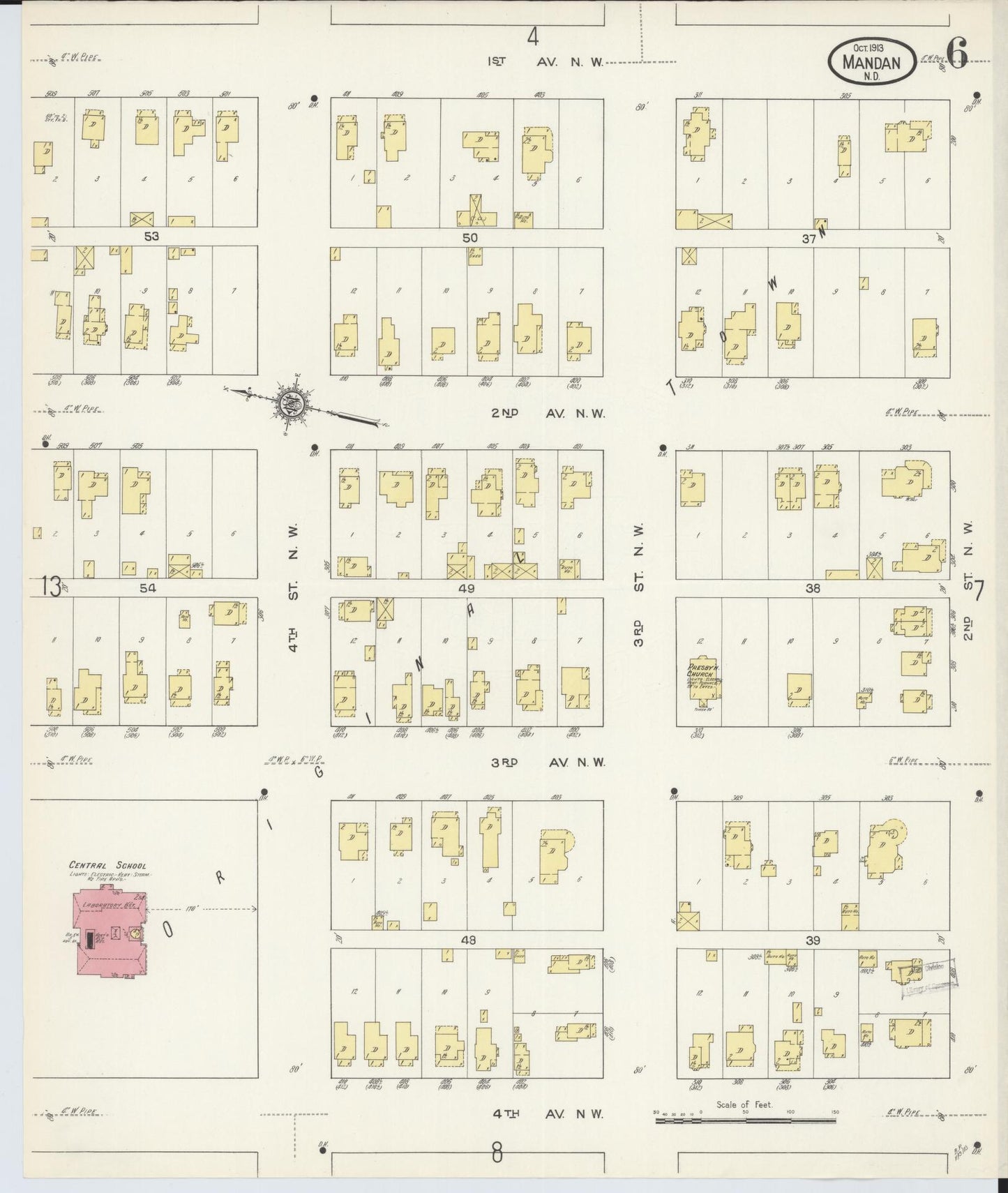 Sanborn Fire Insurance Map from Mandan, Morton County, North Dakota (1913), Sheet #0006 - Historic Sanborn Fire Insurance Map Print, vintage old map wall art, antique decor, genealogy gift, North Dakota North Dakota map