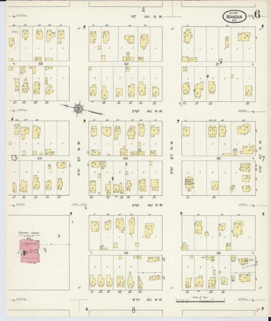 Sanborn Fire Insurance Map from Mandan, Morton County, North Dakota (1913), Sheet #0006 - Historic Sanborn Fire Insurance Map Print, vintage old map wall art, antique decor, genealogy gift, North Dakota North Dakota map