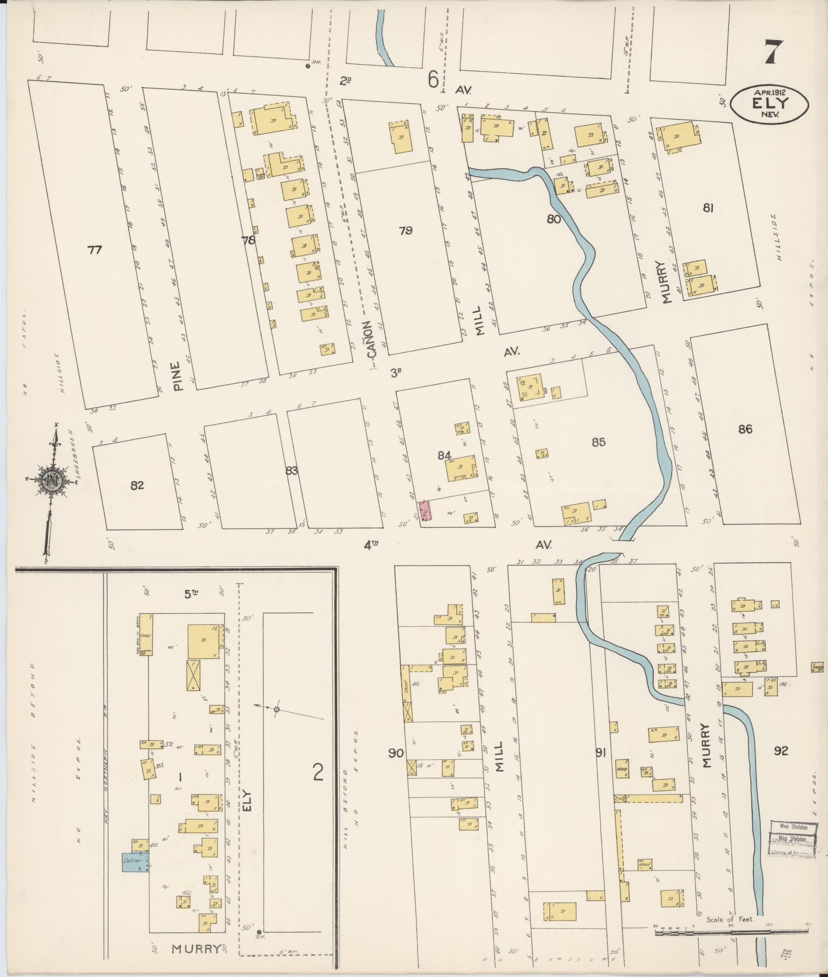 Sanborn Fire Insurance Map from Ely, White Pine County, Nevada (1912), Sheet #0007 - Complete Map Set gallery image, historic Sanborn map, vintage wall art, Nevada Nevada