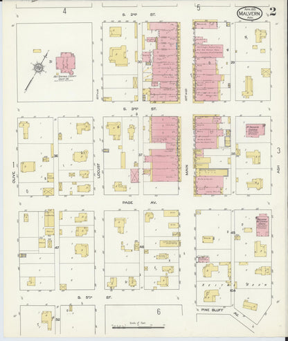 Sanborn Fire Insurance Map from Malvern, Hot Springs County, Arkansas (1913), Sheet #0002 - Complete Map Set gallery image, historic Sanborn map, vintage wall art, Arkansas Arkansas