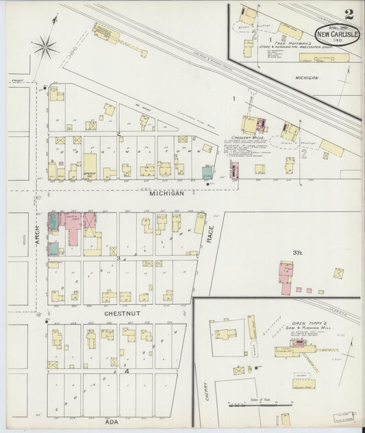 Sanborn Fire Insurance Map from New Carlisle, Saint Joseph County, Indiana (1893), Sheet #0002 - Historic Sanborn Fire Insurance Map Print, vintage old map wall art, antique decor, genealogy gift, Indiana Indiana map