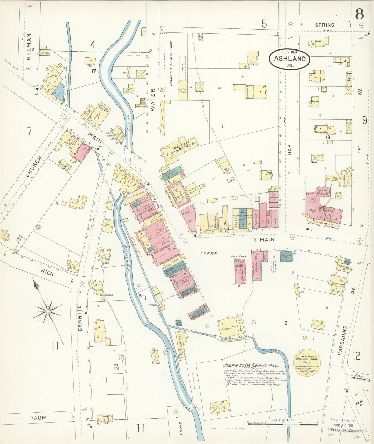 Sanborn Fire Insurance Map from Ashland, Jackson County, Oregon (1898), Sheet #0008 - Complete Map Set gallery image, historic Sanborn map, vintage wall art, Oregon Oregon