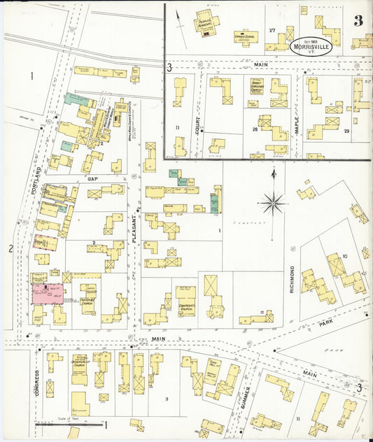 Sanborn Fire Insurance Map from Morrisville, Lamoille County, Vermont (1903), Sheet #0003 - Historic Sanborn Fire Insurance Map Print, vintage old map wall art, antique decor, genealogy gift, Vermont Vermont map