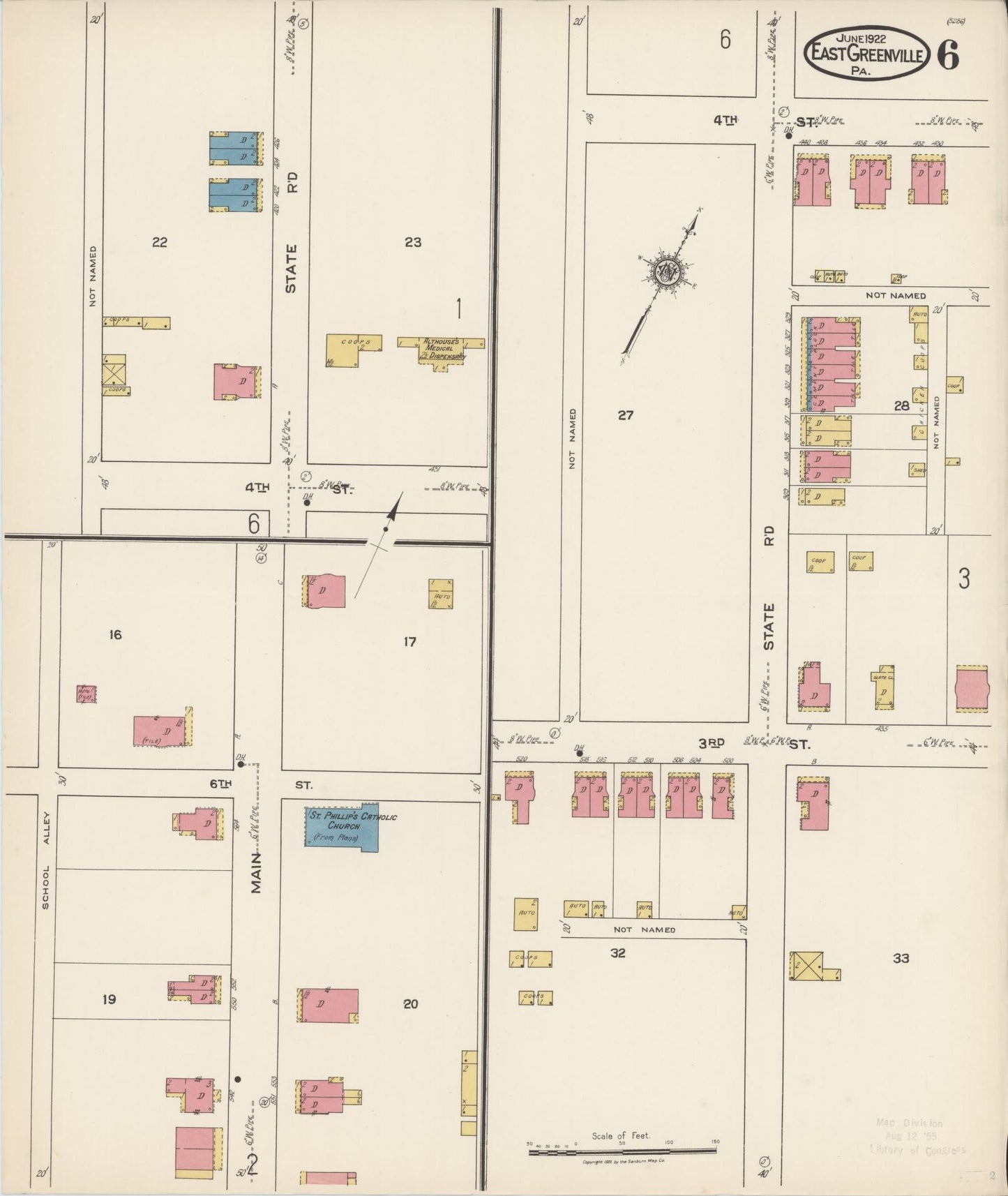 Sanborn Fire Insurance Map from East Greenville, Montgomery County, Pennsylvania (1922), Sheet #0006 - Historic Sanborn Fire Insurance Map Print, vintage old map wall art, antique decor, genealogy gift, Pennsylvania Pennsylvania map