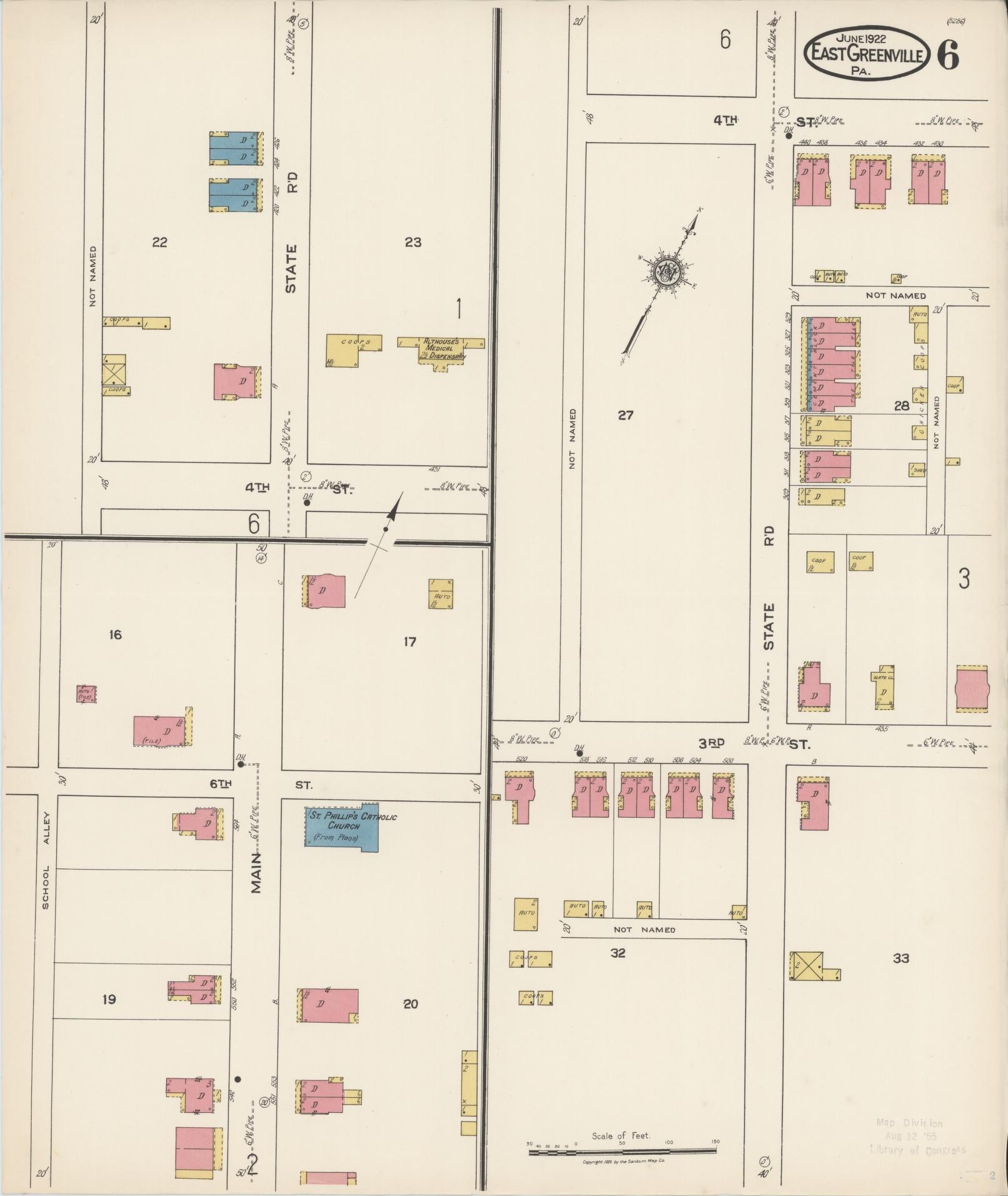 Sanborn Fire Insurance Map from East Greenville, Montgomery County, Pennsylvania (1922), Sheet #0006 - Historic Sanborn Fire Insurance Map Print, vintage old map wall art, antique decor, genealogy gift, Pennsylvania Pennsylvania map