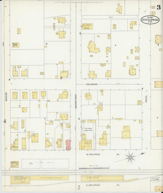Sanborn Fire Insurance Map from Crystal Springs, Copiah County, Mississippi (1904), Sheet #0003 - Historic Sanborn Fire Insurance Map Print, vintage old map wall art, antique decor, genealogy gift, Mississippi Mississippi map
