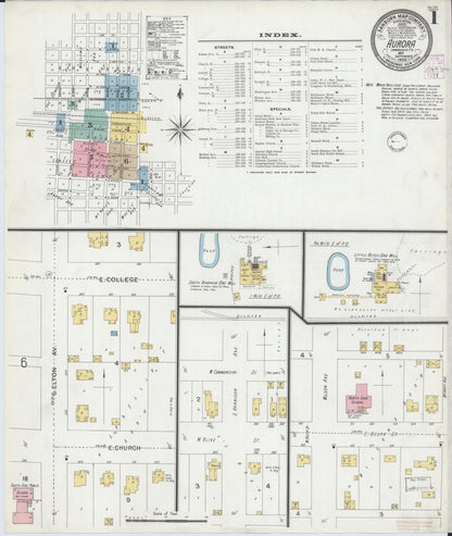 Sanborn Fire Insurance Map from Aurora, Lawrence County, Missouri (1902), Sheet #0001 - Complete Map Set gallery image, historic Sanborn map, vintage wall art, Missouri Missouri