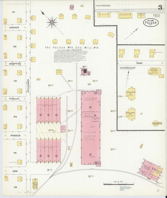 Sanborn Fire Insurance Map from Pelzer, Anderson County, South Carolina (1908), Sheet #0003 - Historic Sanborn Fire Insurance Map Print, vintage old map wall art, antique decor, genealogy gift, South Carolina South Carolina map