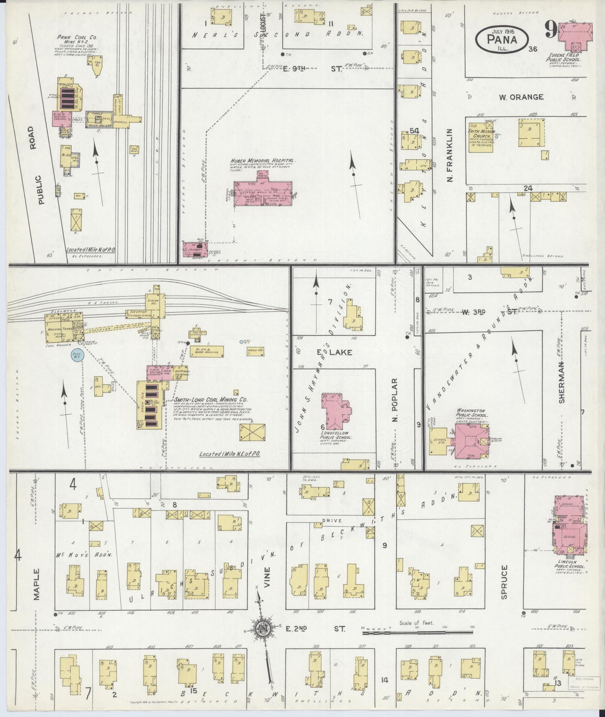 Sanborn Fire Insurance Map from Pana, Christian County, Illinois (1916), Sheet #0009 - Complete Map Set gallery image, historic Sanborn map, vintage wall art, Illinois Illinois