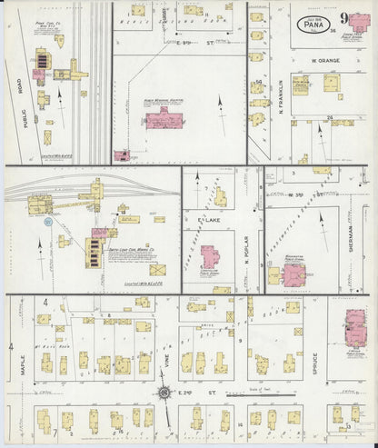 Sanborn Fire Insurance Map from Pana, Christian County, Illinois (1916), Sheet #0009 - Complete Map Set gallery image, historic Sanborn map, vintage wall art, Illinois Illinois