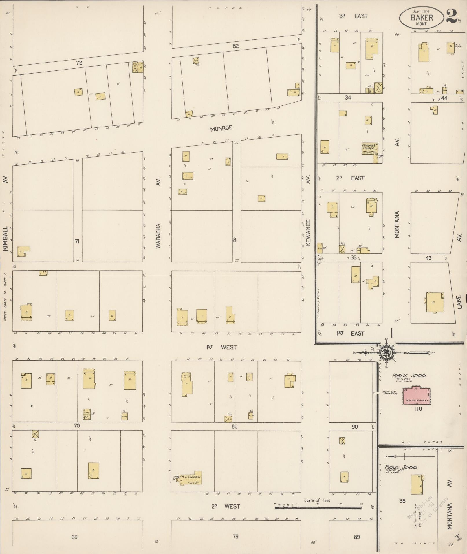 Sanborn Fire Insurance Map from Baker, Fallon County, Montana (1914), Sheet #0002 - Complete Map Set gallery image, historic Sanborn map, vintage wall art, Montana Montana