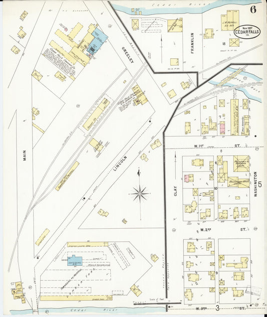 Sanborn Fire Insurance Map from Cedar Falls, Black Hawk County, Iowa (1897), Sheet #0006 - Historic Sanborn Fire Insurance Map Print, vintage old map wall art