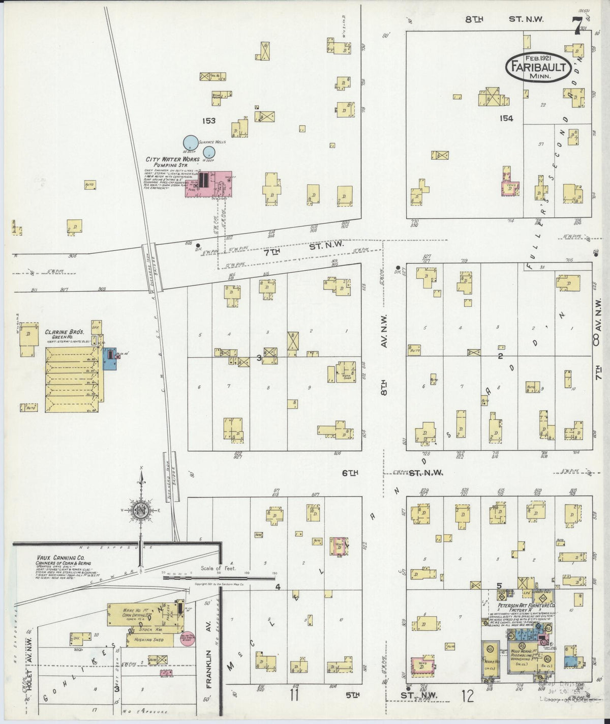 Sanborn Fire Insurance Map from Faribault, Rice County, Minnesota (1921), Sheet #0007 - Complete Map Set gallery image, historic Sanborn map, vintage wall art, Minnesota Minnesota