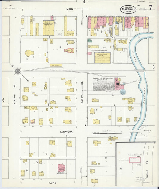 Sanborn Fire Insurance Map from Marshall, Lyon County, Minnesota (1909), Sheet #0007 - Historic Sanborn Fire Insurance Map Print, vintage old map wall art, antique decor, genealogy gift, Minnesota Minnesota map
