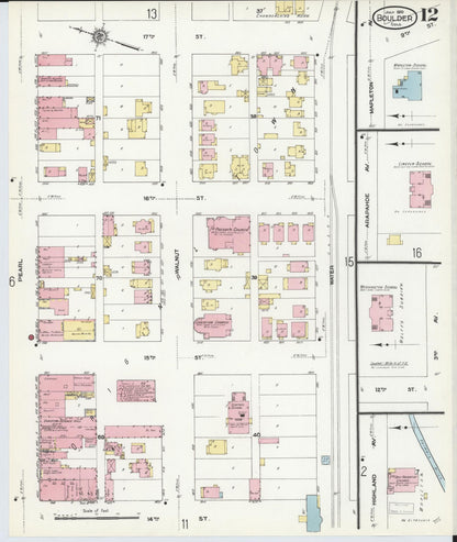 Sanborn Fire Insurance Map from Boulder, Boulder County, Colorado (1910), Sheet #0012 - Complete Map Set gallery image, historic Sanborn map, vintage wall art, Colorado Colorado