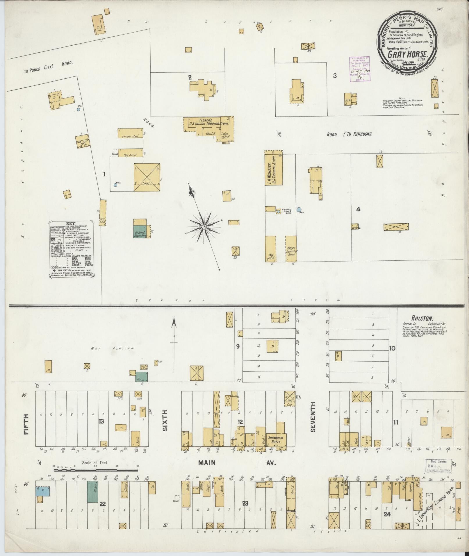 Sanborn Fire Insurance Map from Gray Horse, Osage County, Oklahoma (1901), Sheet #0001 - Historic Sanborn Fire Insurance Map Print, vintage old map wall art, antique decor, genealogy gift, Oklahoma Oklahoma map