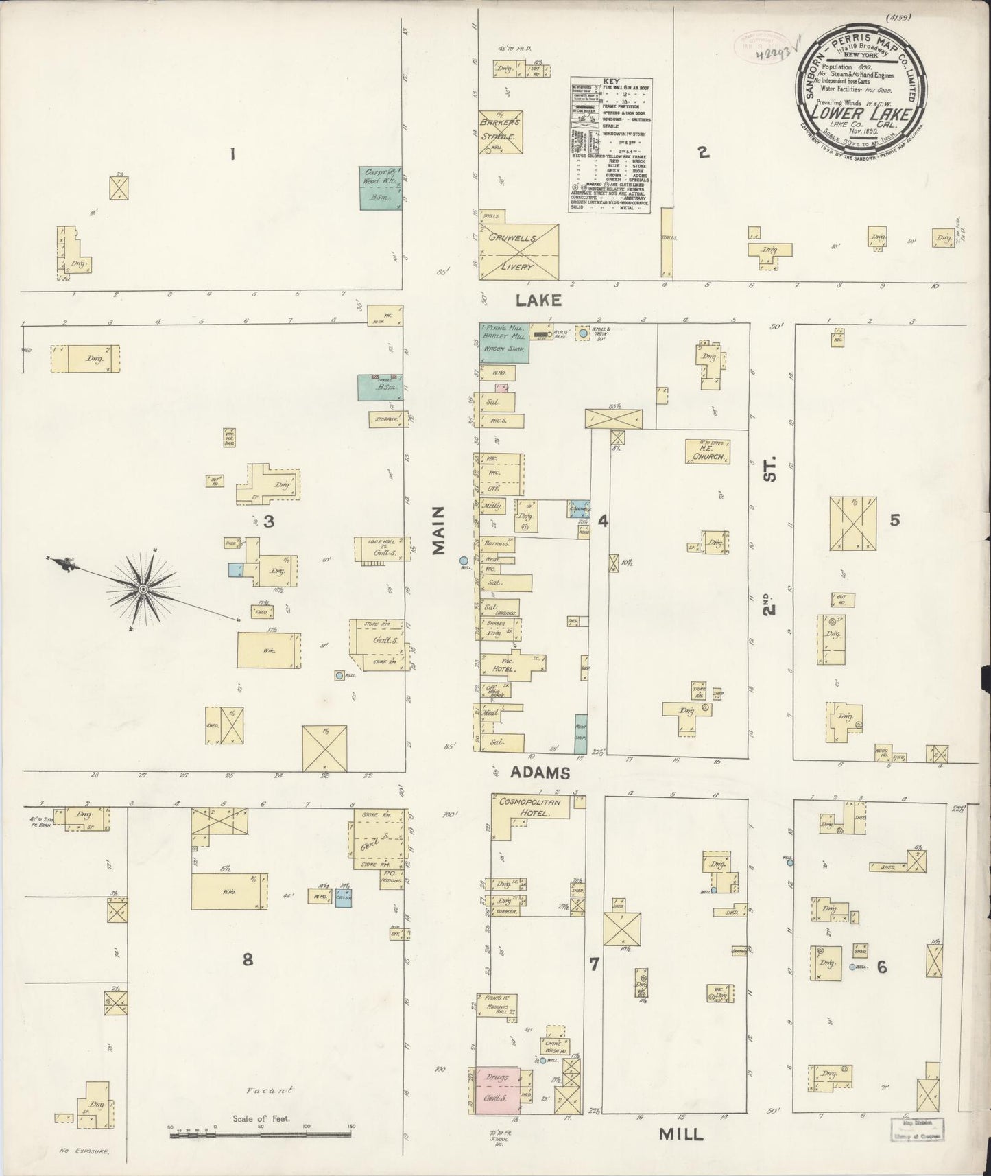 Sanborn Fire Insurance Map from Lower Lake, Lake County, California (1890), Sheet #0001 - Historic Sanborn Fire Insurance Map Print, vintage old map wall art, antique decor, genealogy gift, California California map