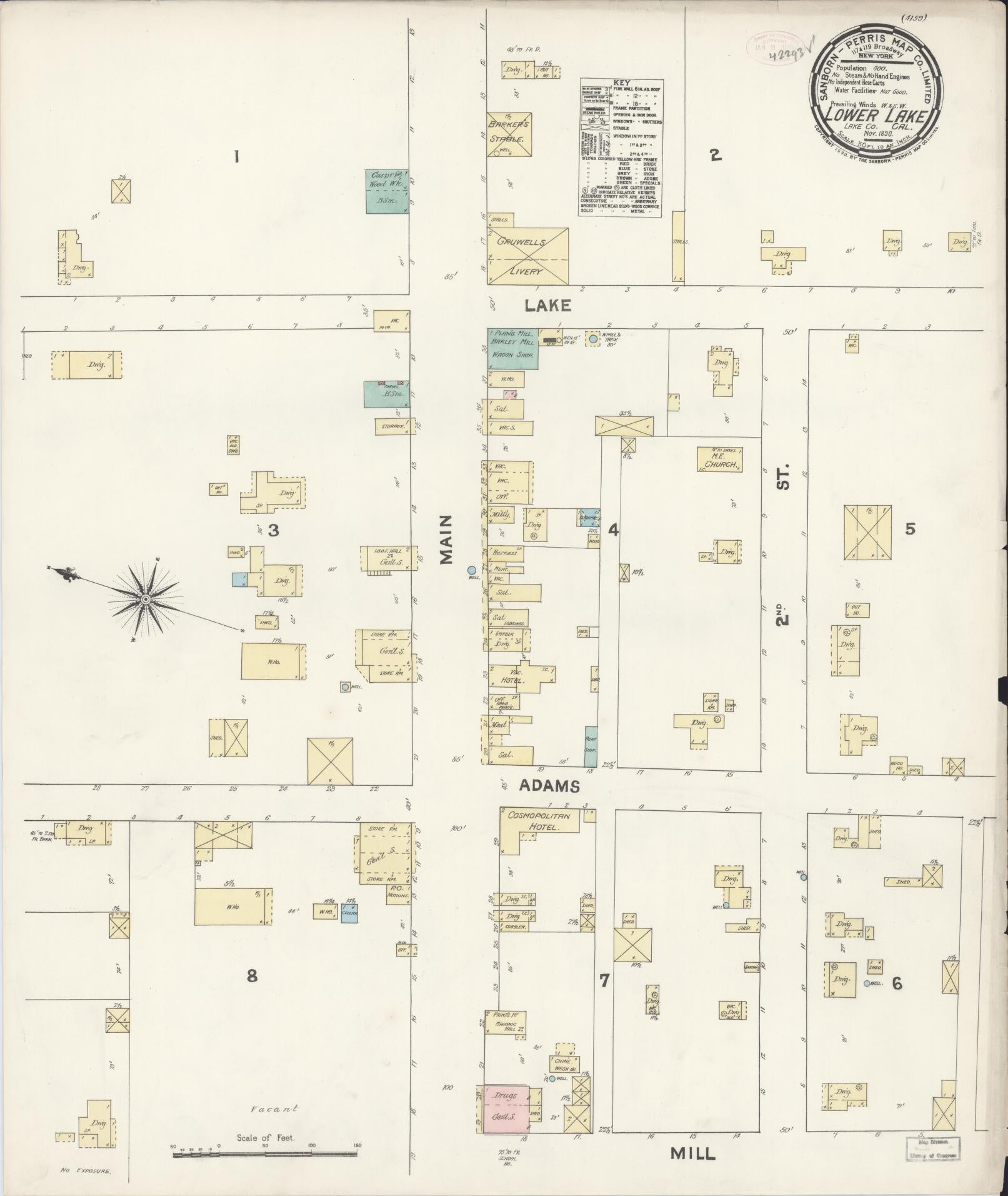 Sanborn Fire Insurance Map from Lower Lake, Lake County, California (1890), Sheet #0001 - Historic Sanborn Fire Insurance Map Print, vintage old map wall art, antique decor, genealogy gift, California California map