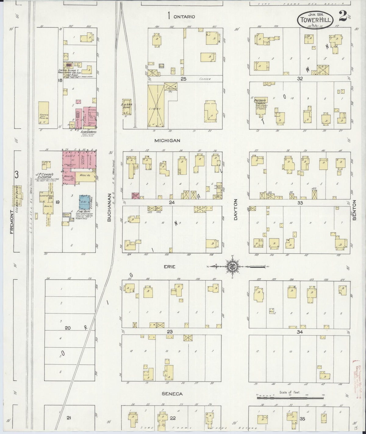 Sanborn Fire Insurance Map from Tower Hill, Shelby County, Illinois (1914), Sheet #0002 - Complete Map Set gallery image, historic Sanborn map, vintage wall art, Illinois Illinois