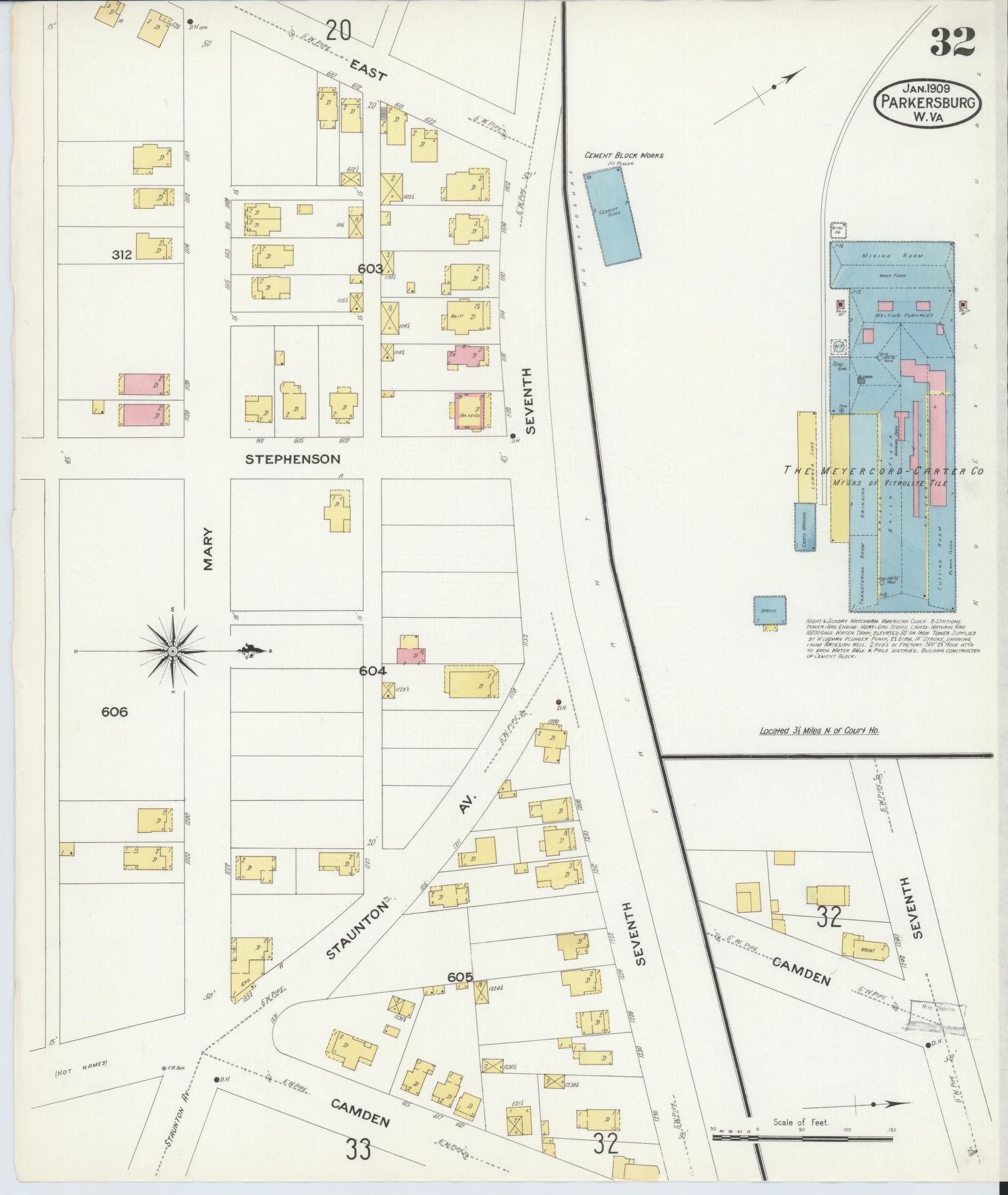 Sanborn Fire Insurance Map from Parkersburg, Wood County, West Virginia (1909), Sheet #0032 - Complete Map Set gallery image, historic Sanborn map, vintage wall art, West Virginia West Virginia