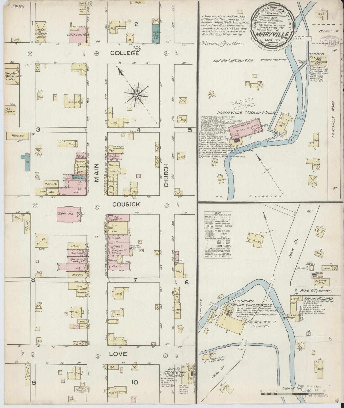Sanborn Fire Insurance Map from Maryville, Blount County, Tennessee. (1887) – Historic Sanborn Fire Insurance Map Print